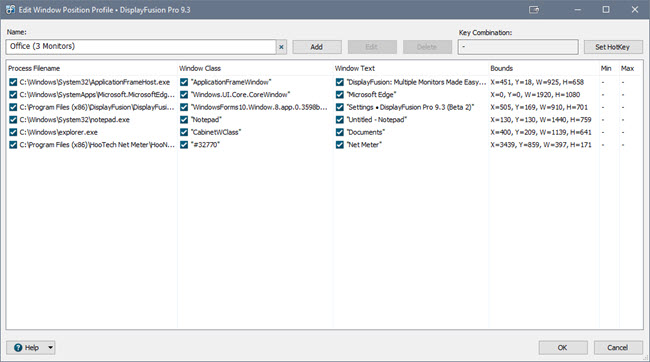 Editing a Window Position Profile