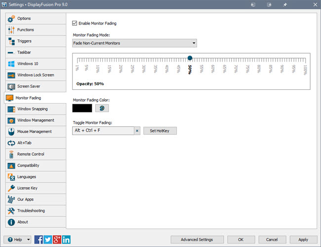 Monitor Fading Settings