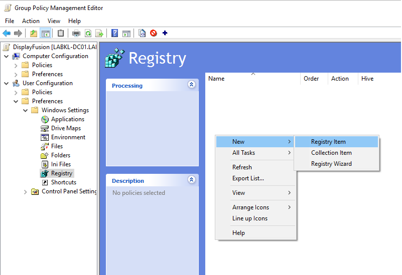 New Registry Item