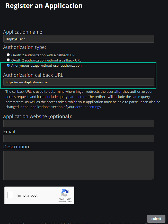 Register an Application continued