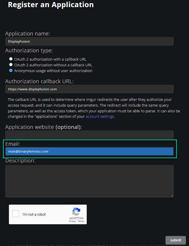Register an Application continued
